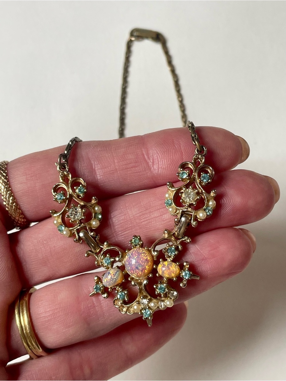 Mid-Century Coro Bib Statement Necklace with Opal
